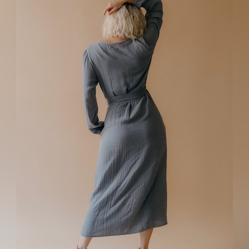 XIRENA Faith Henley Button Down Belted Dress in Oat Cream Color Size Small - Picture 15 of 16